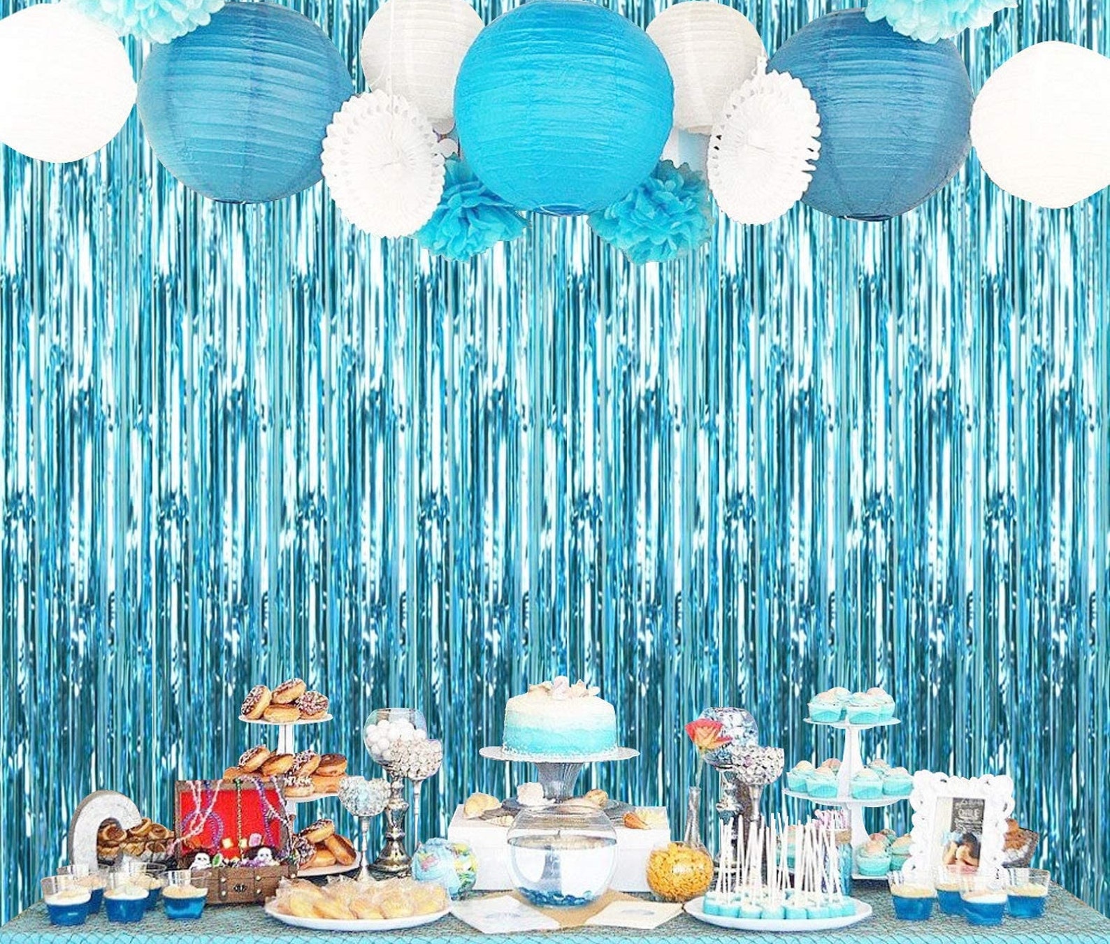 Extra Large Light Blue Foil Curtain Tinsel Backdrop 3.2x10 Etsy