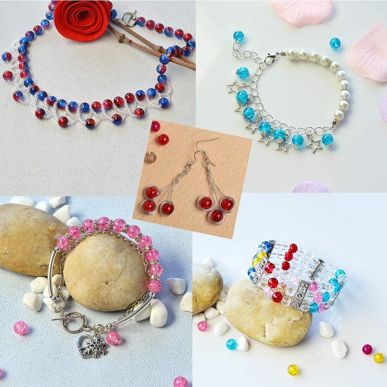 Crackle Lampwork Glass Beads Round Bracelet Crystal Beads Bulk for Friendship Bracelet Earring Jewelry Making Christmas Tree Ornament