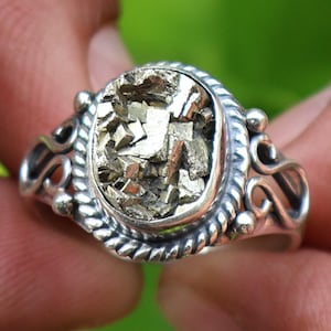 Raw Pyrite Ring, Solid 925 Sterling Silver Ring, Gemstone Jewelry, Pyrite Silver Ring, Statement Ring, Jewelry For Women, Gift for Her & Him