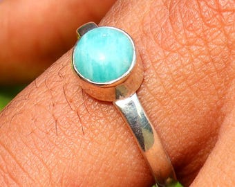 Natural Larimar Ring - 925 Sterling Silver - Handmade Statement Jewelry - Ocean Blue Gemstone - February Birthstone