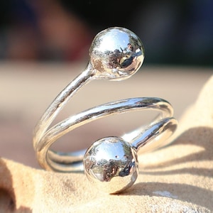 Ball Ring, 925 Silver Ring, Adjustable Ring, Statement Ring, Double Ball Ring, Dainty Ring, Waterproof Jewelry, Chunky Minimalist Jewelry