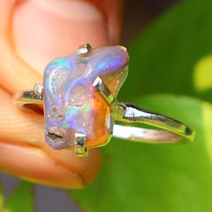 Natural Ethiopian Opal Ring, Raw Gemstone Beauty in 925 Sterling Silver, October Birthstone, Stackable Ring, Handmade Jewelry, Gifts for Her
