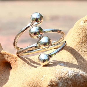 Silver Ball Ring, Genuine Solid Stamped 925 With Four Half Balls, Multi Band Silver Ball Ring, Four Silver Ball Design, Boho Adjustable Ring