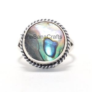 925 Sterling Silver Abalone Shell Ring, Blue Green Purple Round Abalone Shell, Abalone Boho Jewelry, Designer Handmade Ring, Gift For Her