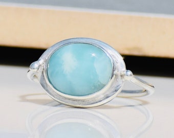 Larimar Ring, 925 Sterling Silver Ring, Handmade Ring, Gemstone Ring, Boho Ring, Statement Ring, Cabochon Larimar Ring, Blue Larimar Ring