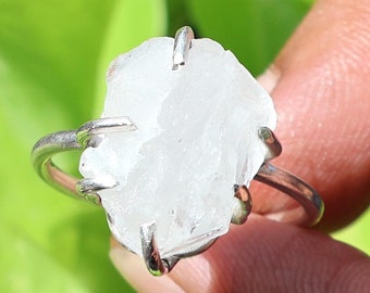 Raw Crystal Quartz Ring: Handmade 925 Sterling Silver Boho Jewelry