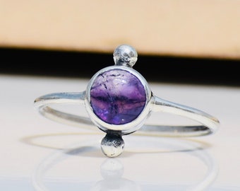 Natural Amethyst Ring, 925 Silver Ring, Dainty Ring, Amethyst Silver Ring, Tiny Amethyst Ring, February birthstone, Stacking Ring