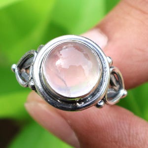 Rose Quartz Ring, Silver Heart Ring, 925 Sterling Silver Ring, Pink Gemstone Jewelry, Round Shape, Dainty Minimalist Ring, Gifts For Love