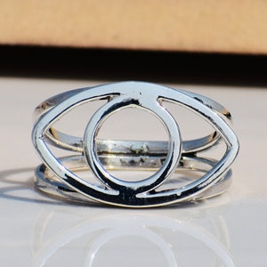 Silver Evil Eye Ring, Solid 925 Sterling Silver, Statement Ring, Handmade Ring, Woman Jewelry, Good Luck Ring, Boho Minimalist Ring For Her