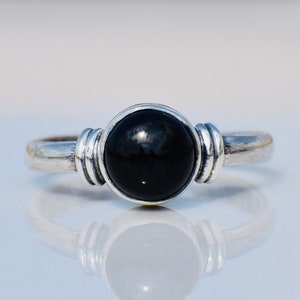 Round Black Onyx Gemstone Ring, 925 Sterling Silver, Minimalist Design, Statement Ring, Boho Dainty Jewelry, Ring for Woman, Jewelry For Her