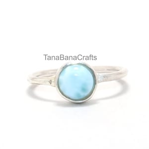 Stackable Natural Larimar Ring, 925 Sterling Silver, Birthstone Ring, Handmade Designer Ring, Ocean Jewelry, Bohemian Ring, Gifts For Women