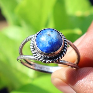 Round Stone Ring, Blue Lapis Lazuli Ring, 925 Sterling Silver, Minimalist Ring, Natural Stone, Birthstone Ring, Statement Ring, Gift For Her