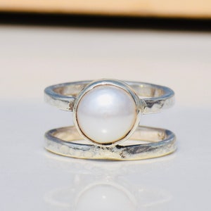 Chunky Pearl Ring, 925 Sterling Silver Ring, Round Shape, Handmade Designer Ring, Women Pearl Ring, Handmade Jewelry, Promise Ring For Her