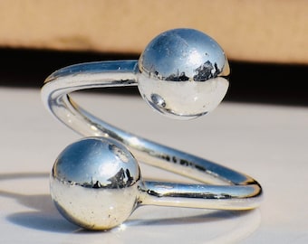 Anello a doppia sfera, anello d'argento 925, anello a sfera regolabile, anello geometrico, anello a sfera, anello delicato, anello