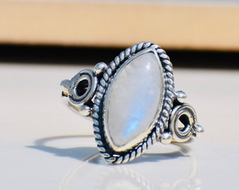 Rainbow Moonstone Ring, 925 Silver Ring, Marquise Moonstone Ring, Handmade Ring, Ring for Women, Moonstone jewelry,  Boho Ring