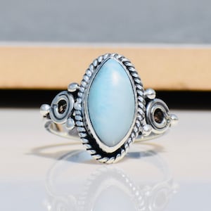 Marquise Shape, Larimar Gemstone Ring, Natural Larimar Ring, 925 Sterling Silver, Handmade Boho Ring, Blue Larimar Silver Jewelry For Wife
