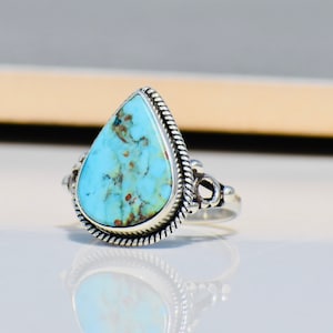 Turquoise Ring, 925 Silver Ring, Gemstone Ring, Turquoise Jewelry, Statement Ring, Pear Turquoise Ring, Boho Ring, Natural Turquoise, Boho