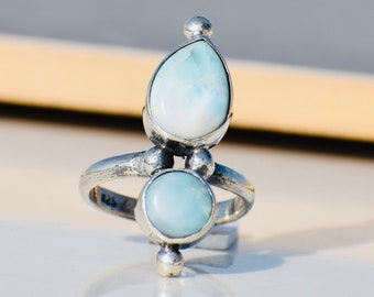 Larimar Ring, 925 Sterling Silver Ring, Gemstone Ring, Statement Ring, Women's Ring, Genuine Larimar Ring, Handmade Jewelry, Gift for her