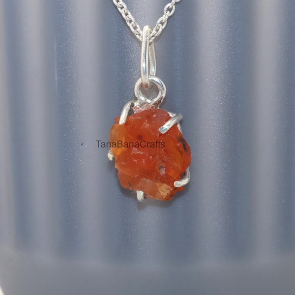 Raw Carnelian Pendant - July Birthstone Charm, Dainty Sterling Silver, Perfect Bohemian Gift