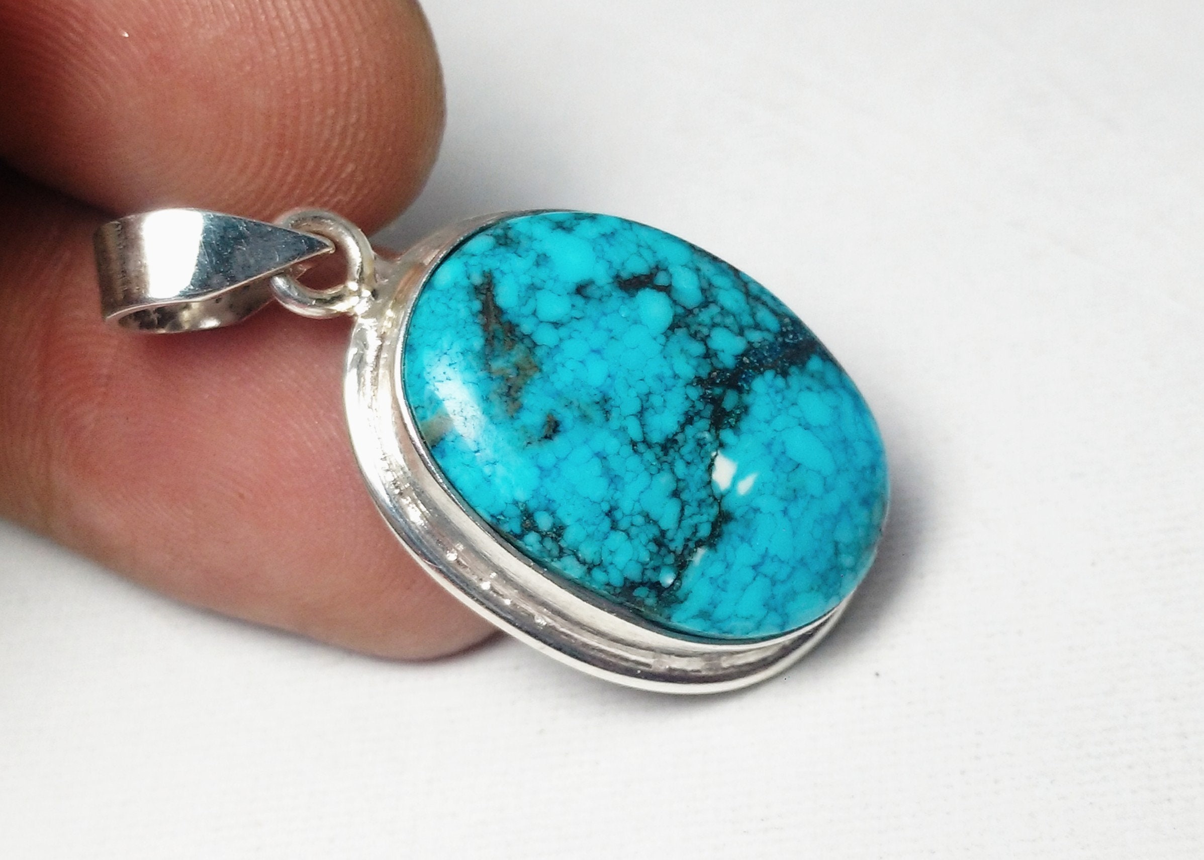Natural Turquoise Pendant Sterling Silver Pendant Handmade Etsy