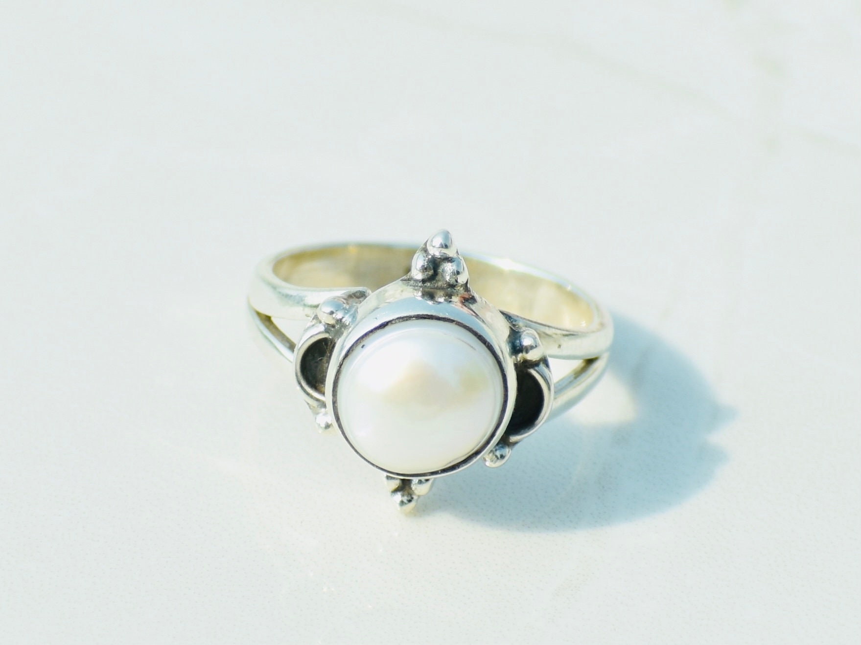 Pearl Ring, 92.5% Sterling Silver Ring, Pearl Jewelry, Round