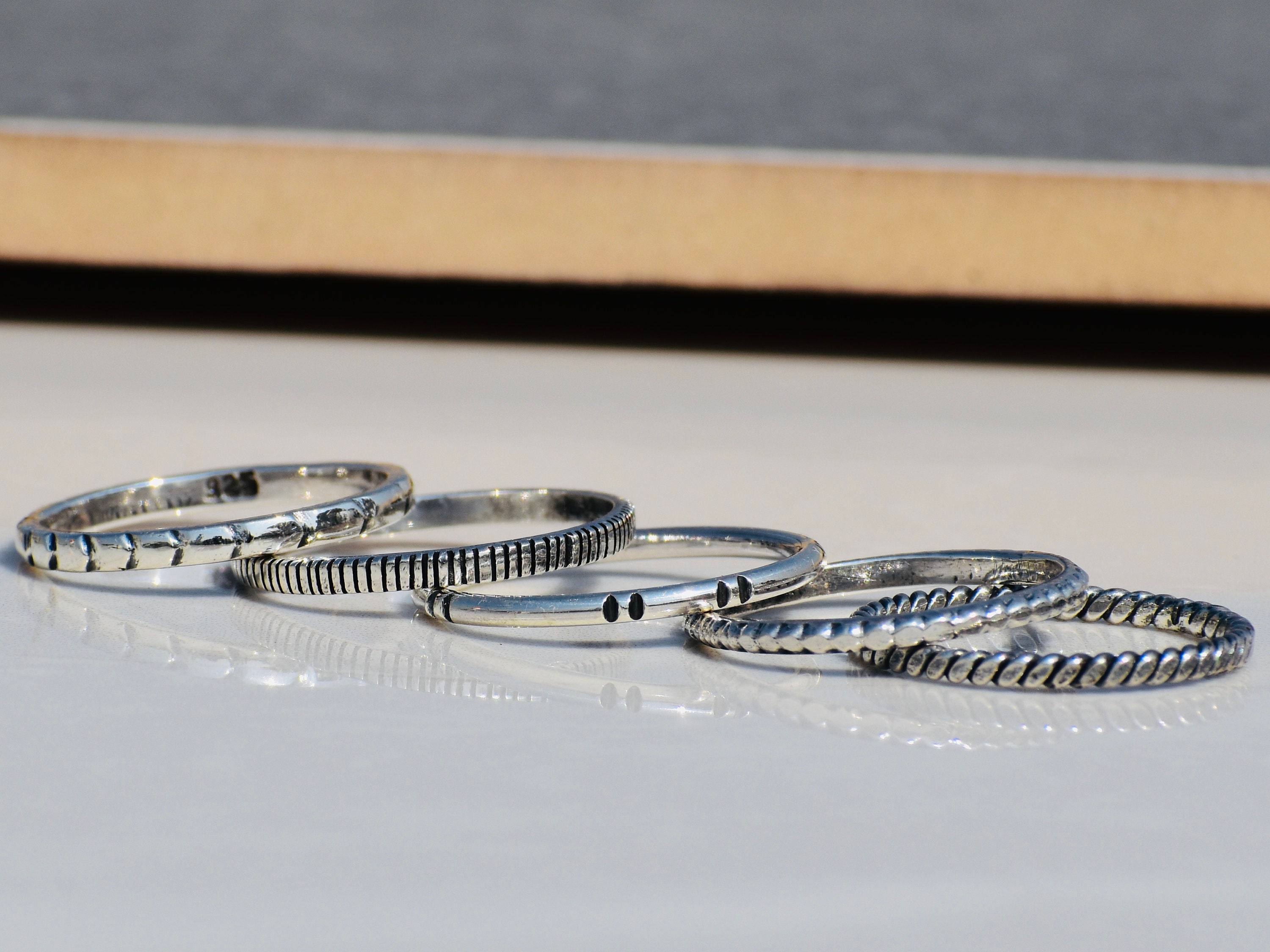 Set of 5 Thin Ring, 925 Silver Ring, Stacking Ring Set