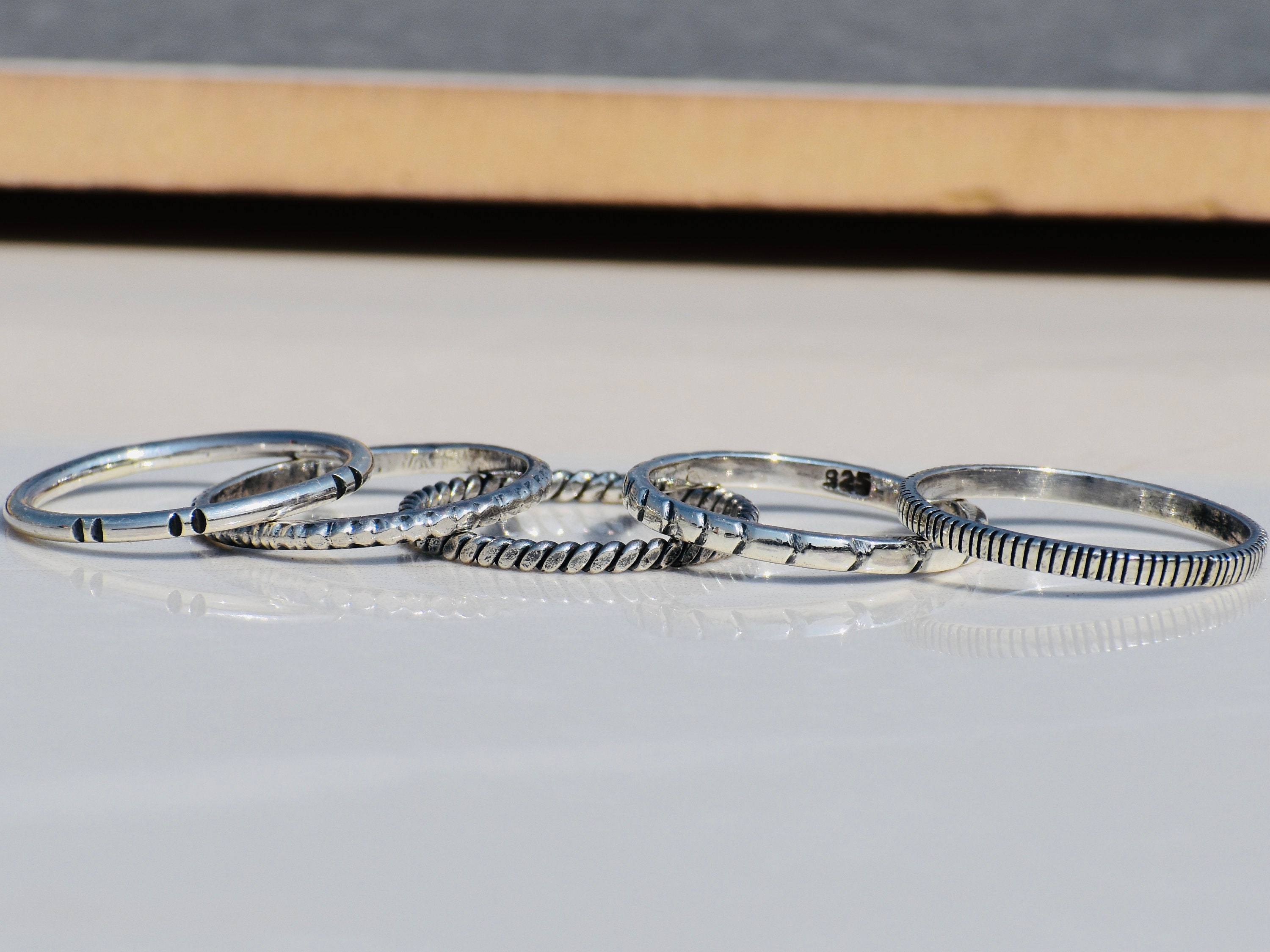 Thin Ring 5 Set (Silver 925)ゴールド　リング Set of 5 Thin Ring, 925 Silver Ring, Stacking Ring Set