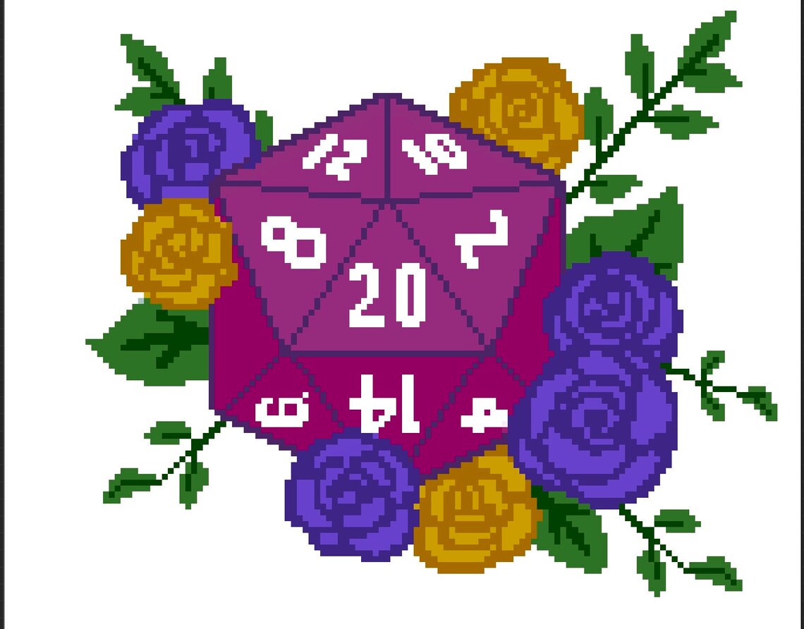 D20 Floral Cross Stitch Pattern Instant digital Downlaod | Etsy