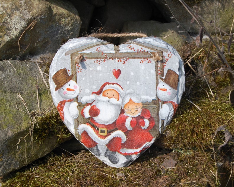 Mr & Mrs Santa Claus Snowman Winter Scene Father Christmas image 0
