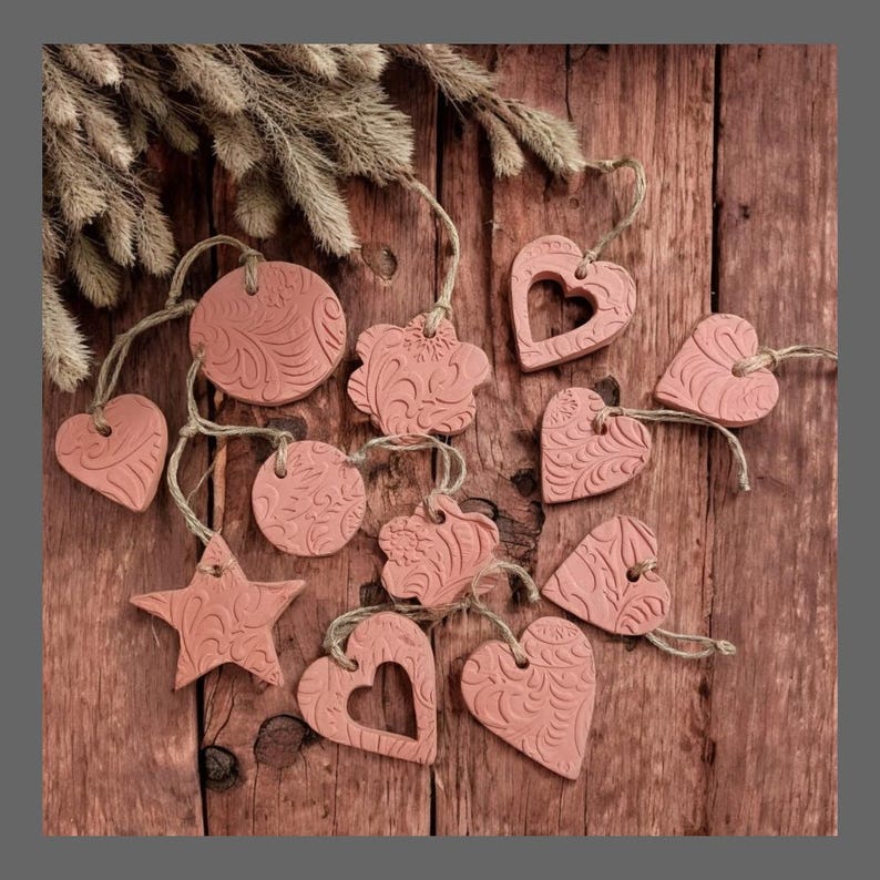 Embossed Round Terracotta Hanging Christmas Tree Decoration Etsy UK