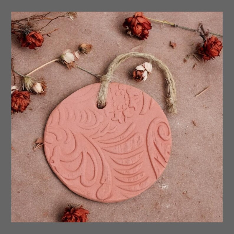 Embossed Round Terracotta Hanging Christmas Tree Decoration Etsy UK