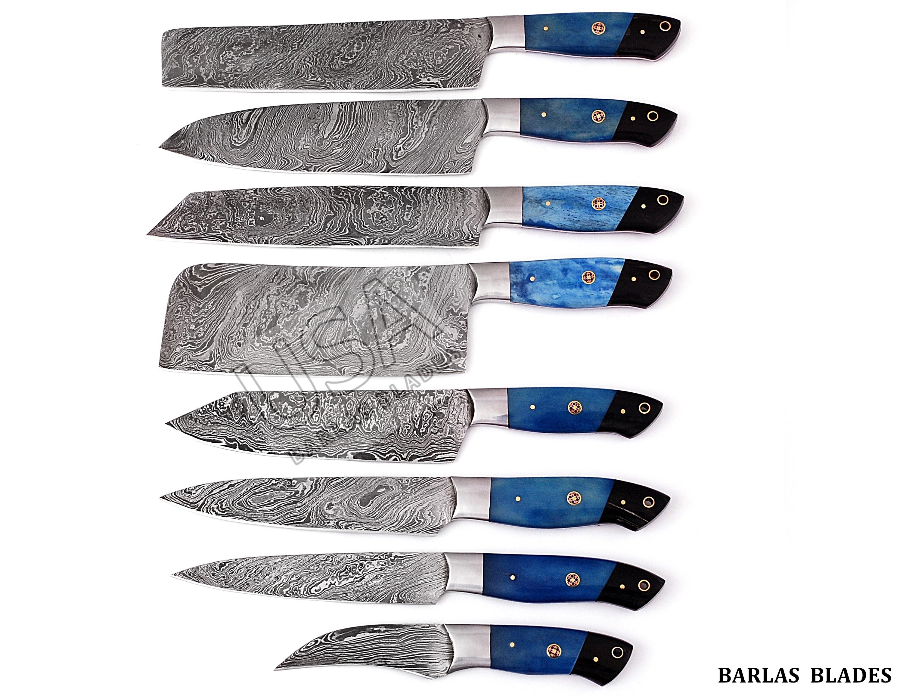 Damascus Steel Steak Knife Set Unique Camel Bone Handles Sharp Edge Blades  , Table Steak Knives With Leather Roll , Best Gift Item Christmas 