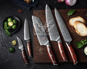 4 Pc Chef Knives Set Rosewood Handles Damascus Kitchen Knife Set High  Quality Steel Wedding Gift Anniversary Christmas Thanksgiving Gift Box 