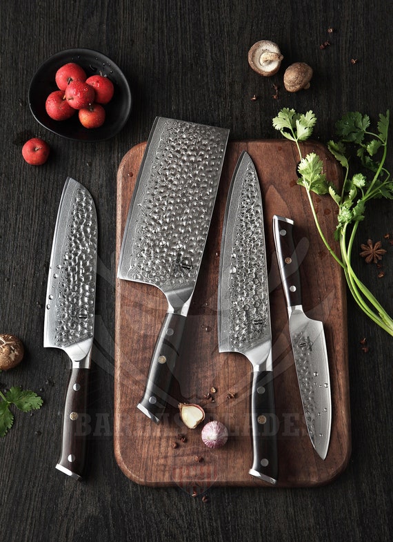 Chef Knife Set Damascus Chef Knife 4 Pc Set Damascus Kitchen Knives Set  With High Quality Steel Free Gift Box , Best Gift Item 