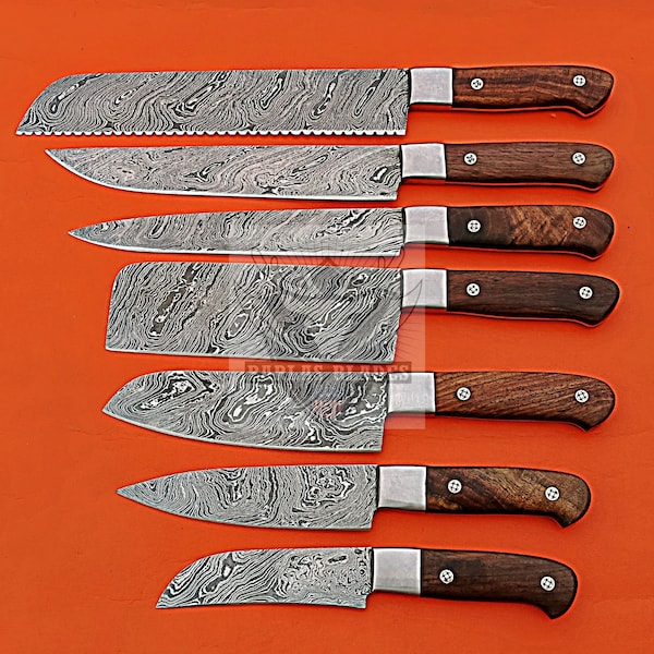 Handmade chef knives set , Damascus steel Blades ,Wood Handles , Kitchen Cooking Knives ,Best Gift Item, Christmas Gift , Thanksgiving gift