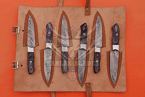 Damascus Steel Steak Knives 6 Pcs Set With Unique Wooden Handles BBQ Table Steak  Knife Dinning Knife Chef Knife Best Christmas Gift 