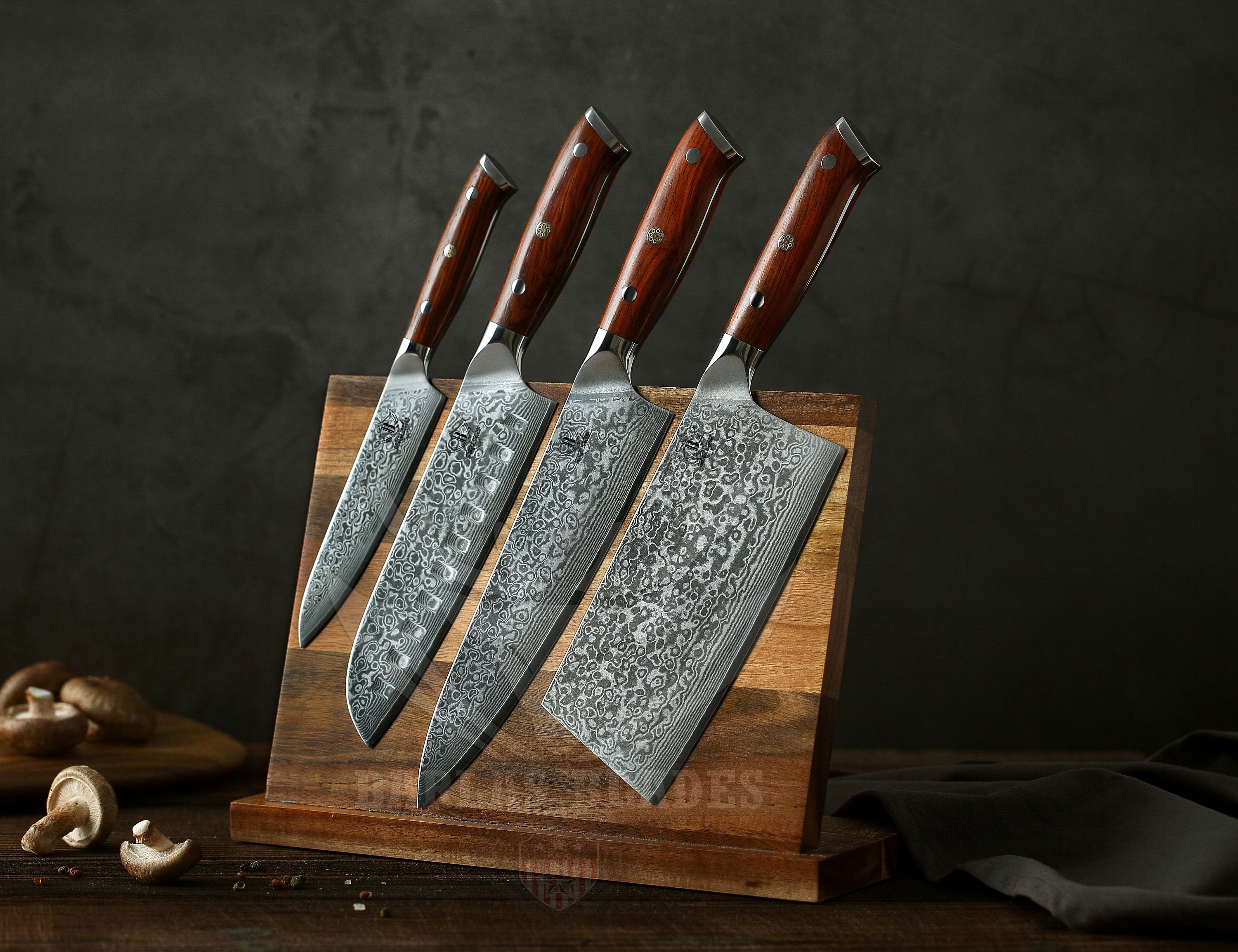 Spartan Knife Block- Complete Damascus Style Knife Set for Men- 5