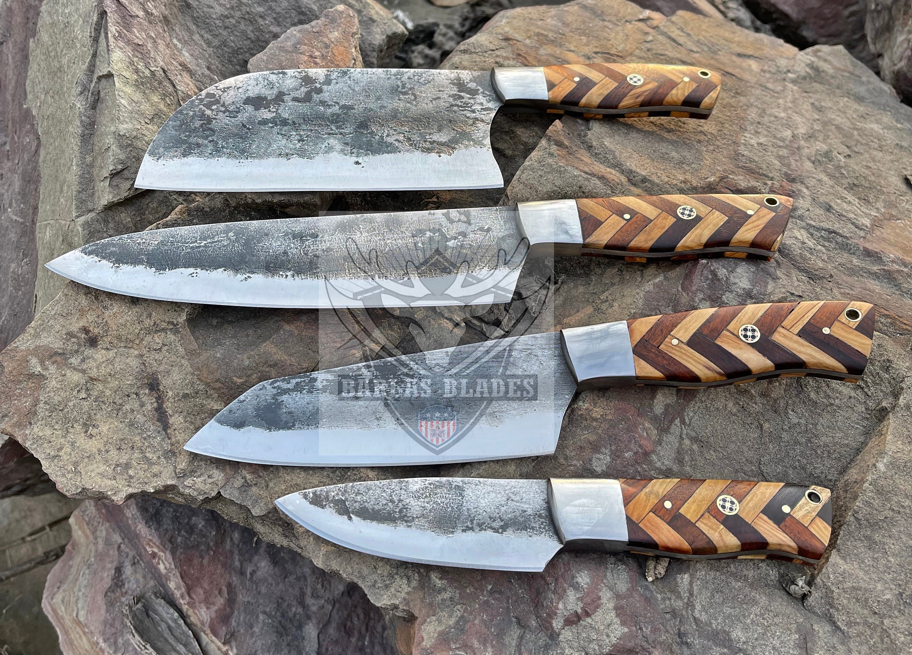 Custom Handmade Damascus steel Kitchen Chef knife Set 5 PCS, BBQ Knife Set,  Best