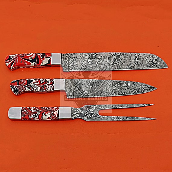 BBQ Knives Set 3 Pcs / Chef Knife , Steak Fork , Brisket Knife