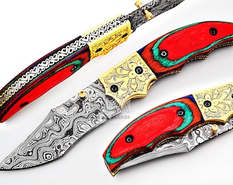 Pocket Folding Knife By Barlas Blades / Damascus Steel Blade / Unique Gift Item / Personalized Gift Item / Wedding gift / Best gift Item