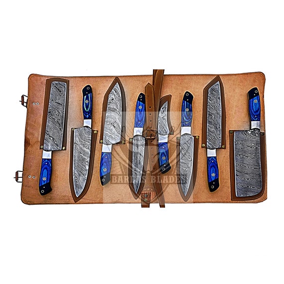 8 Pcs Chef Knives Set , Unique Handles With Forged Layer Damascus