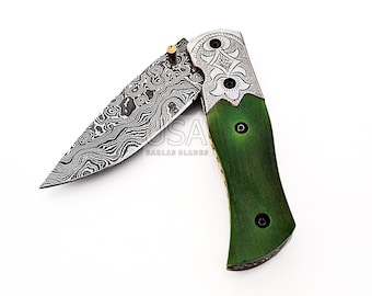Pocket Folding Knife / Damascus Steel Blade / Best Gift For Knife Lovers / Best Gift Item