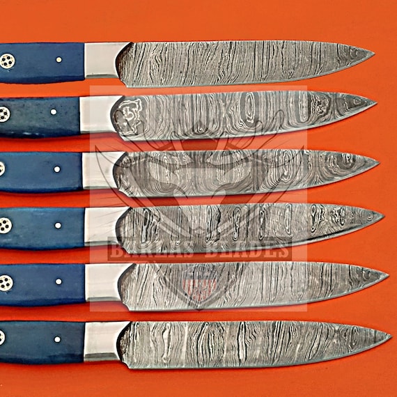 Damascus Steel Steak Knife Set Unique Camel Bone Handles Sharp