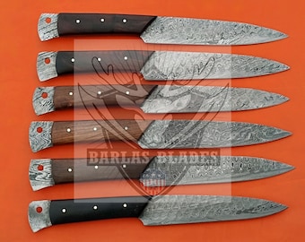 6 Pcs Steak Knives Set , Damascus Steel Full Tang Handmade Steak Knives , BBQ Table Knives Best Gift Item , Mothers day gift, Christmas Gift