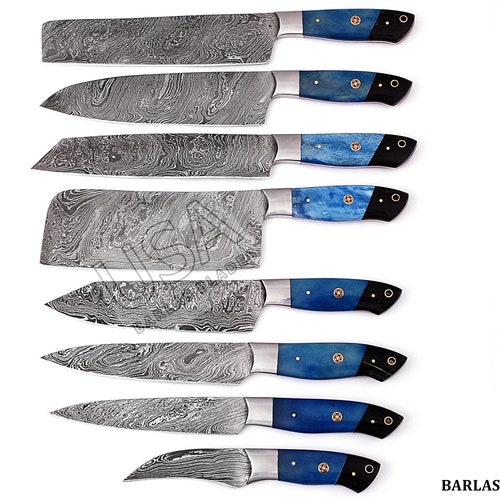 Chef Knife Set 8 Pcs Unique Handles Sharp Edge Etsy