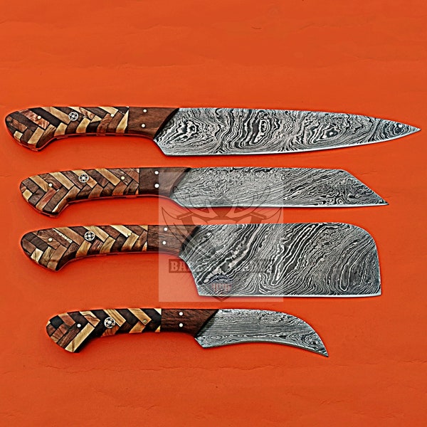 4 Pcs Chef Knives Set / Damascus Steel Blades / Unique Handles / Sharp Edge/ Wedding Gift / personalized gifts / Christmas Gift Thanksgiving