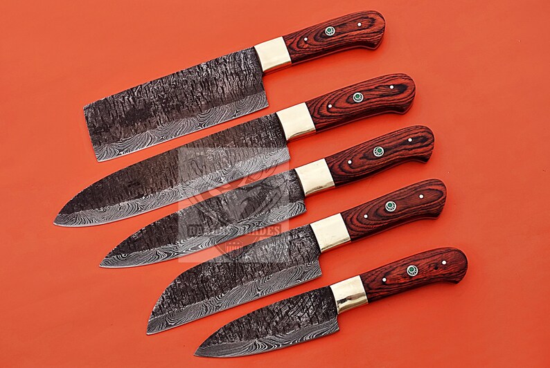 Chef Knives Set 5 Pcs Unique Handles Sharp Edge Blades / Gift Etsy