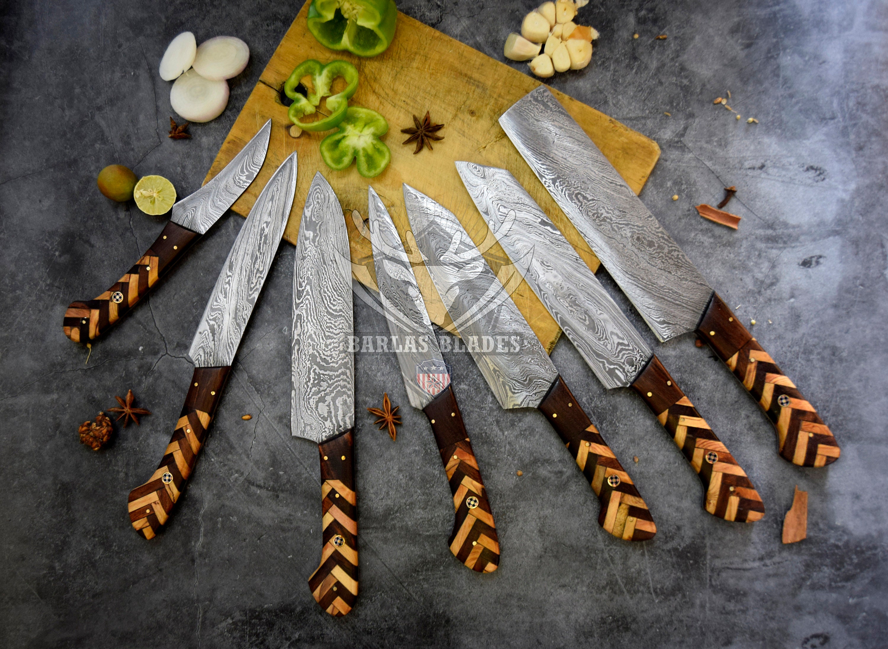 Damascus Steel Steak Knife Set Unique Camel Bone Handles Sharp Edge Blades  , Table Steak Knives With Leather Roll , Best Gift Item Christmas 