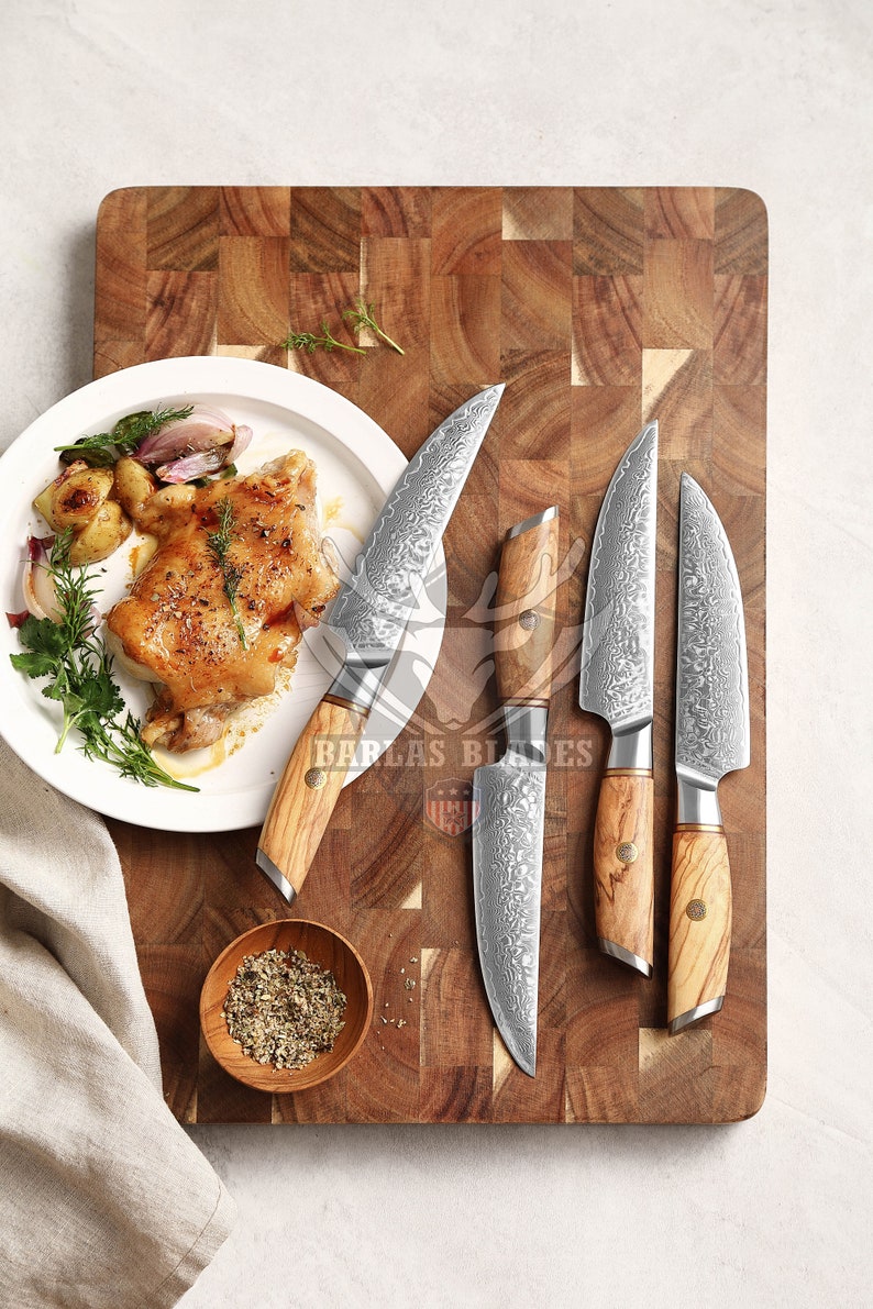 Damascus Steak Knife Set With Unique Wood Handles Table Steak Etsy