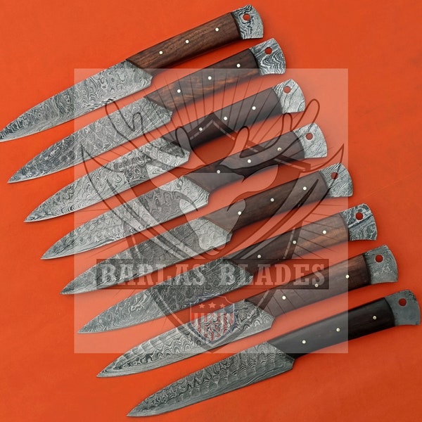 Steak Knives Set 8 Pcs , Full Tang Damascus Steel Steaks, BBQ Table Knife Set, Free Leather Bag Gift Item Father's Day gift, Christmas Gift